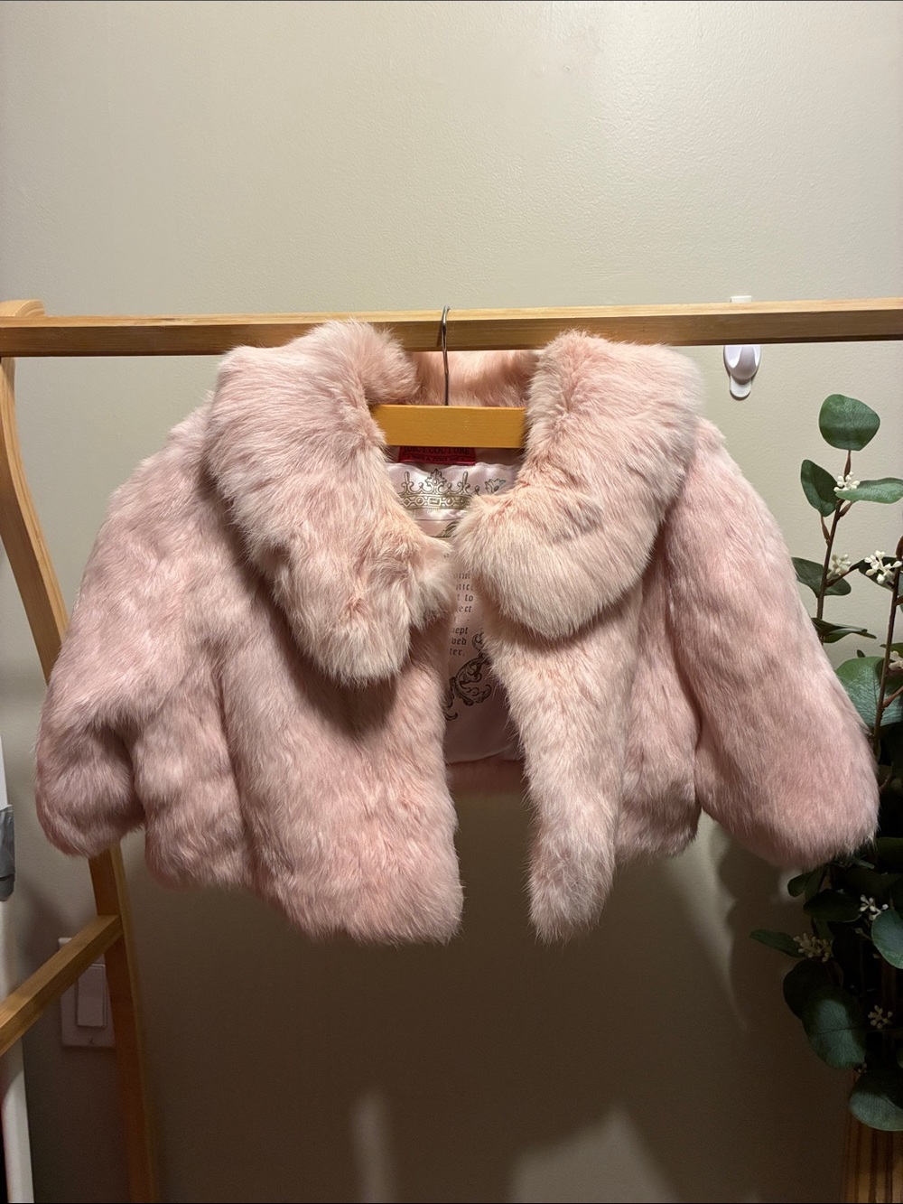 Juicy Couture Girls' Blush Pink Faux Fur Cropped Coat